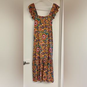 NWT House Of Harlow 1960 Flutter Sleeve Floral Midi Dress, Jackie Mustard Print